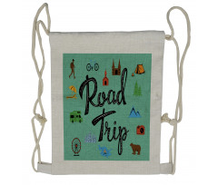 Road Trip Calligraphy with Map Drawstring Backpack