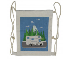 Retro Trailer on Road Forest Drawstring Backpack