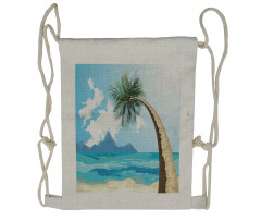 Palm Tree on the Beach Drawstring Backpack