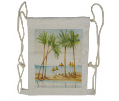 Sandy Beach and Palm Trees Drawstring Backpack