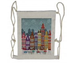 Dutch Town in the Winter Drawstring Backpack