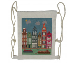 European Houses and Ships Drawstring Backpack