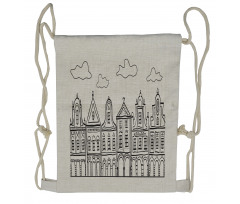 Village Houses Theme Drawstring Backpack