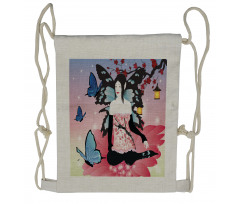 Fairy Girl with Wings Drawstring Backpack