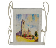 Watercolor Street View Drawstring Backpack