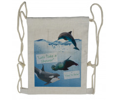 Whale Dolphin and Seal Sea Drawstring Backpack