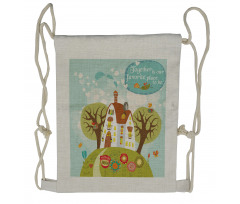 Fairytale Cartoon with Words Drawstring Backpack