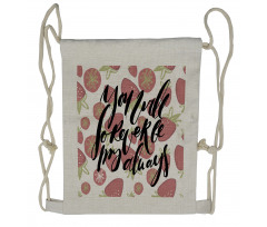 Strawberries Romantic Words Drawstring Backpack