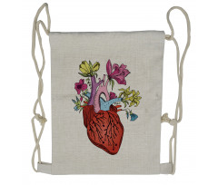 Vivid Flora Human Heart Drawstring Backpack