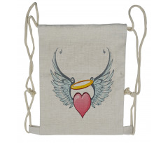 Valentines Day Winged Heart Drawstring Backpack