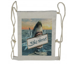 Dangerous Fish Holds Plaque Drawstring Backpack