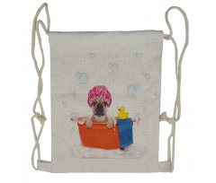 Dog Having a Bath Tub Drawstring Backpack