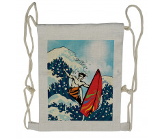 Summer Cartoon Surfing Boy Drawstring Backpack