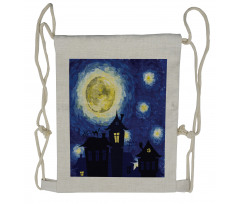 Country Houses Full Moon Drawstring Backpack