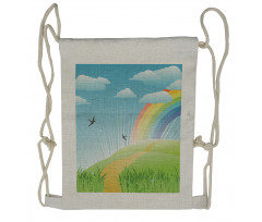 Birds and Rainbow Stripes Drawstring Backpack