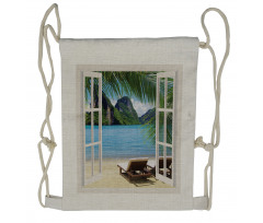 Palms and Ocean Summer Drawstring Backpack