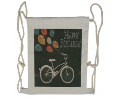 Bike Ballons Happy Birthday Drawstring Backpack