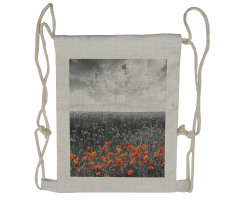 Flower Field Greyscale Design Drawstring Backpack