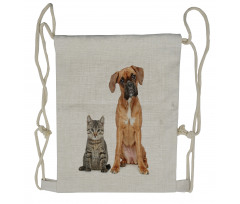 Cat Dog Animal Friends Drawstring Backpack