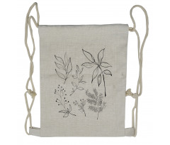 Sketched Botanical Theme Drawstring Backpack