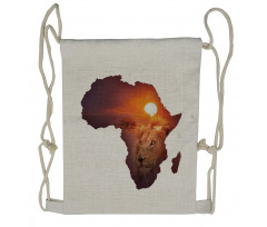 Lion and African Map Sunset Drawstring Backpack