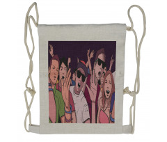 Music Festival Cartoon Image Drawstring Backpack