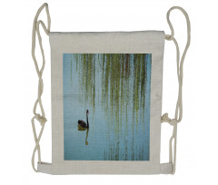 Black Swan on the Lake Drawstring Backpack