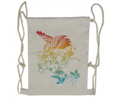 Oriental Bird with Flowers Drawstring Backpack