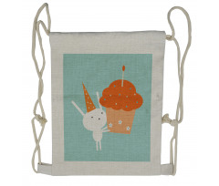 Birthday Bunny Giant Cupcake Drawstring Backpack