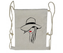 Girl Wearing a Big Floppy Hat Drawstring Backpack