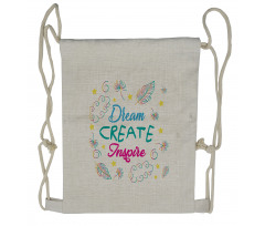 Dream Create Inspire Leaves Drawstring Backpack