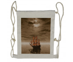 Lonely Ship Sailing Drawstring Backpack