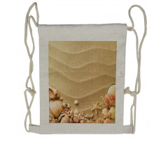 Various Seashells on Sand Drawstring Backpack