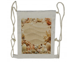 Blurry Ocean Seashells Sandy Drawstring Backpack