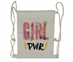 Girl Power with Hearts Drawstring Backpack