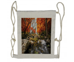 Autumn River Stream on Rocks Drawstring Backpack