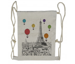 Eiffel Tower and Balloons Drawstring Backpack