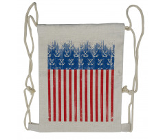 Patriotic Grunge Flag Marine Drawstring Backpack