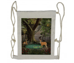 Abstract Deer and Tree House Drawstring Backpack