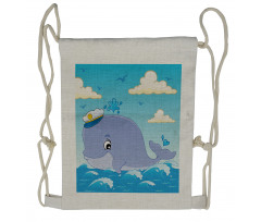 Nursery Theme Captain Whale Drawstring Backpack