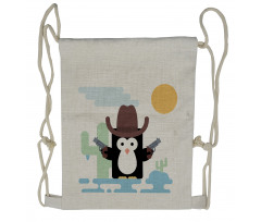 Cacti Cowboy Penguin in a Hat Drawstring Backpack