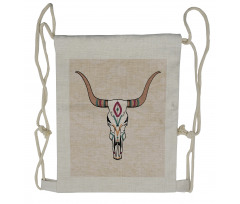 Tribal Bull Skull Folkloric Drawstring Backpack