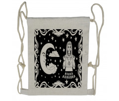 Vintage Cartoon Monochrome Drawstring Backpack