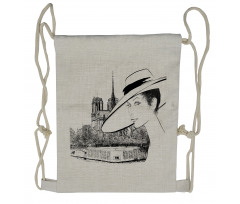 Sketch of a French Woman Drawstring Backpack