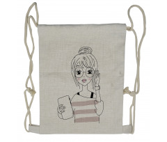 Sketchy Hipster Girl Tablet Drawstring Backpack