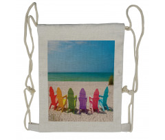 Colorful Wooden Deckchairs Drawstring Backpack