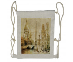 Vintage Style Landmarks Photo Drawstring Backpack