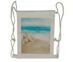 Pastel Beach Scene Drawstring Backpack