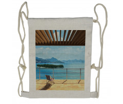 Balcony Panoramic Seascape Drawstring Backpack