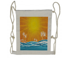 Wavy Ocean Palm Trees Lines Drawstring Backpack